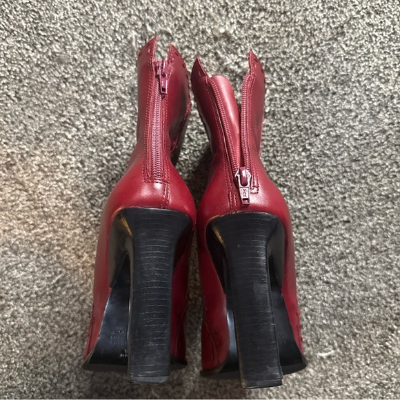 Hillary And Hanson Square Toe Leather Upper Burgundy Chunky Heel Ankle Boot 8M - Picture 5 of 11